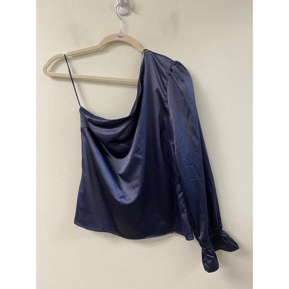 NWT Lena Navy One Shoulder Top Sz M - Picture 1 of 4